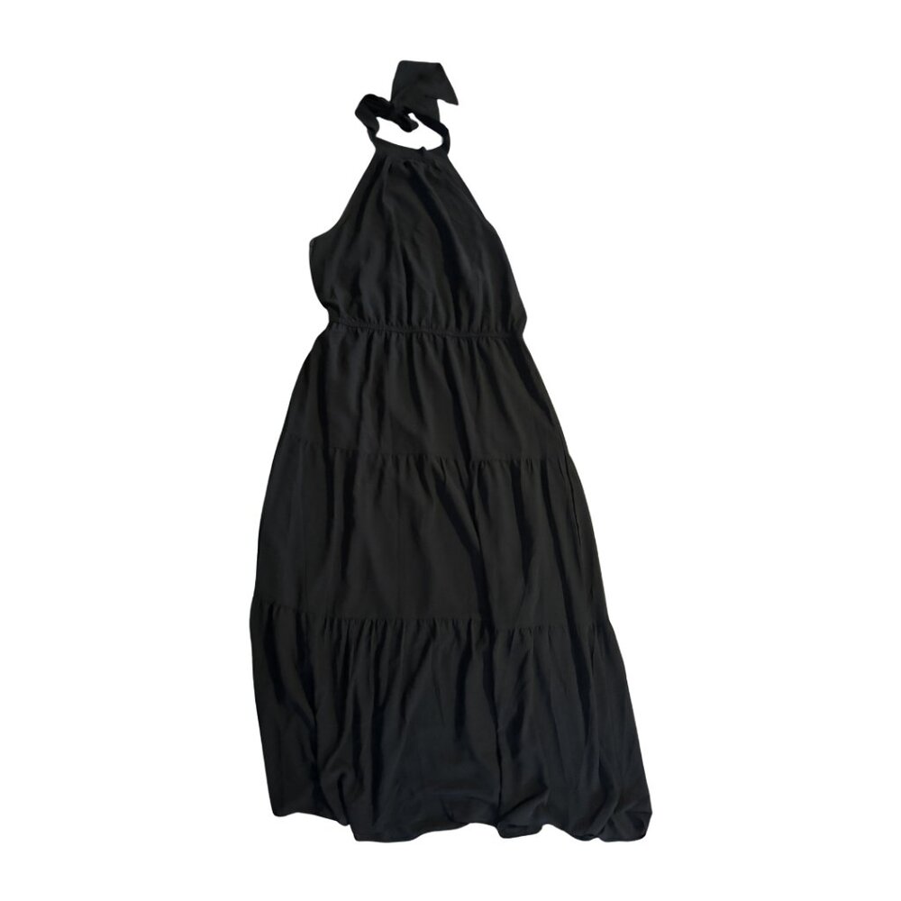 Pretty Garden Black Halter Maxi Dress